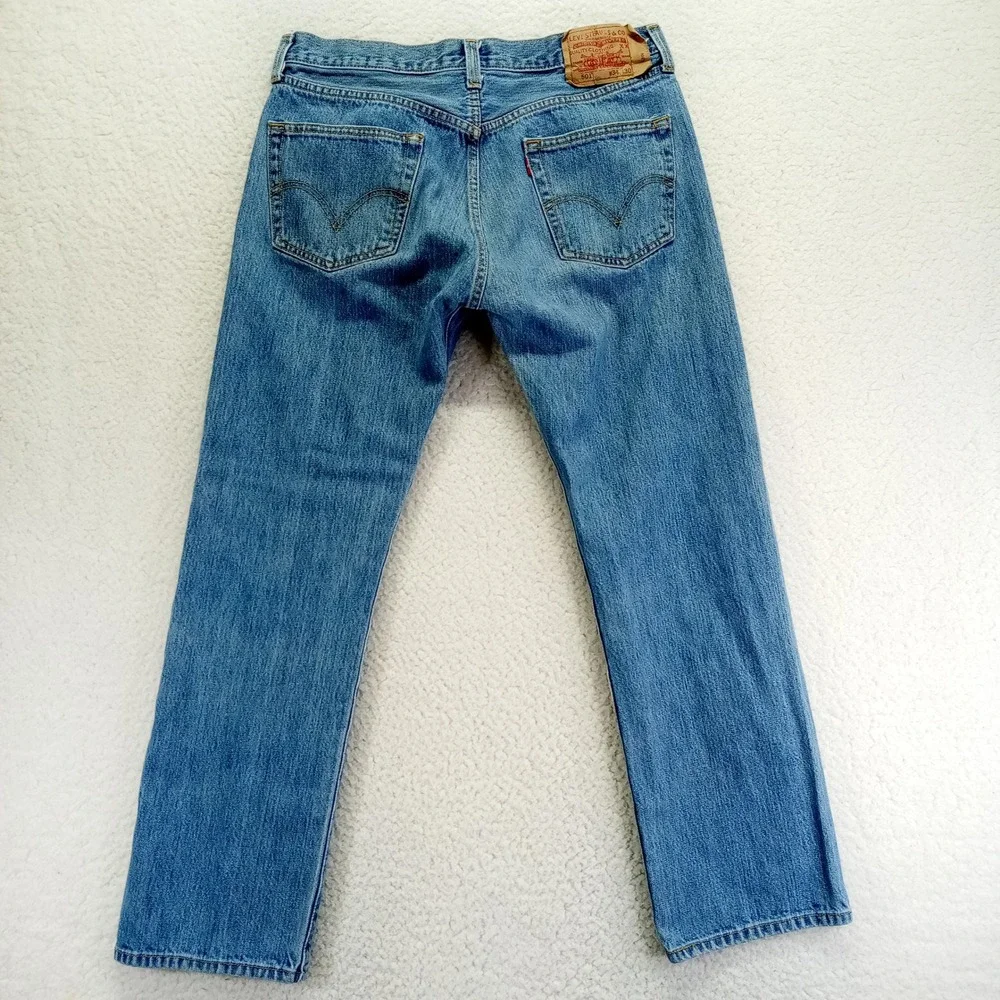 Levi's 501 Jeans Mens Button Fly Straight‎ Leg Blue Denim W34 L30